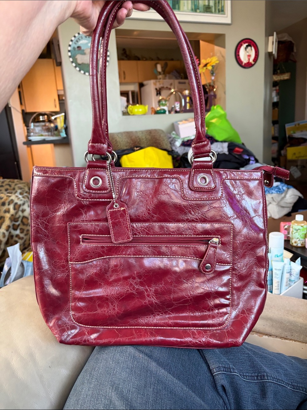 Minnelli Italy City style burgundy  purse satchel 15”x11”.  Exc. Condition!